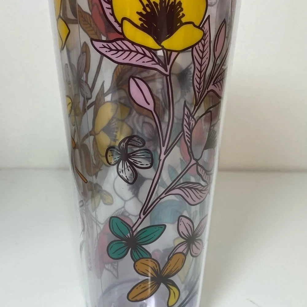 24oz STARBUCKS VENTI POPPY FLOWERS Acrylic Cold Cup Tumbler‎ No Straw EUC